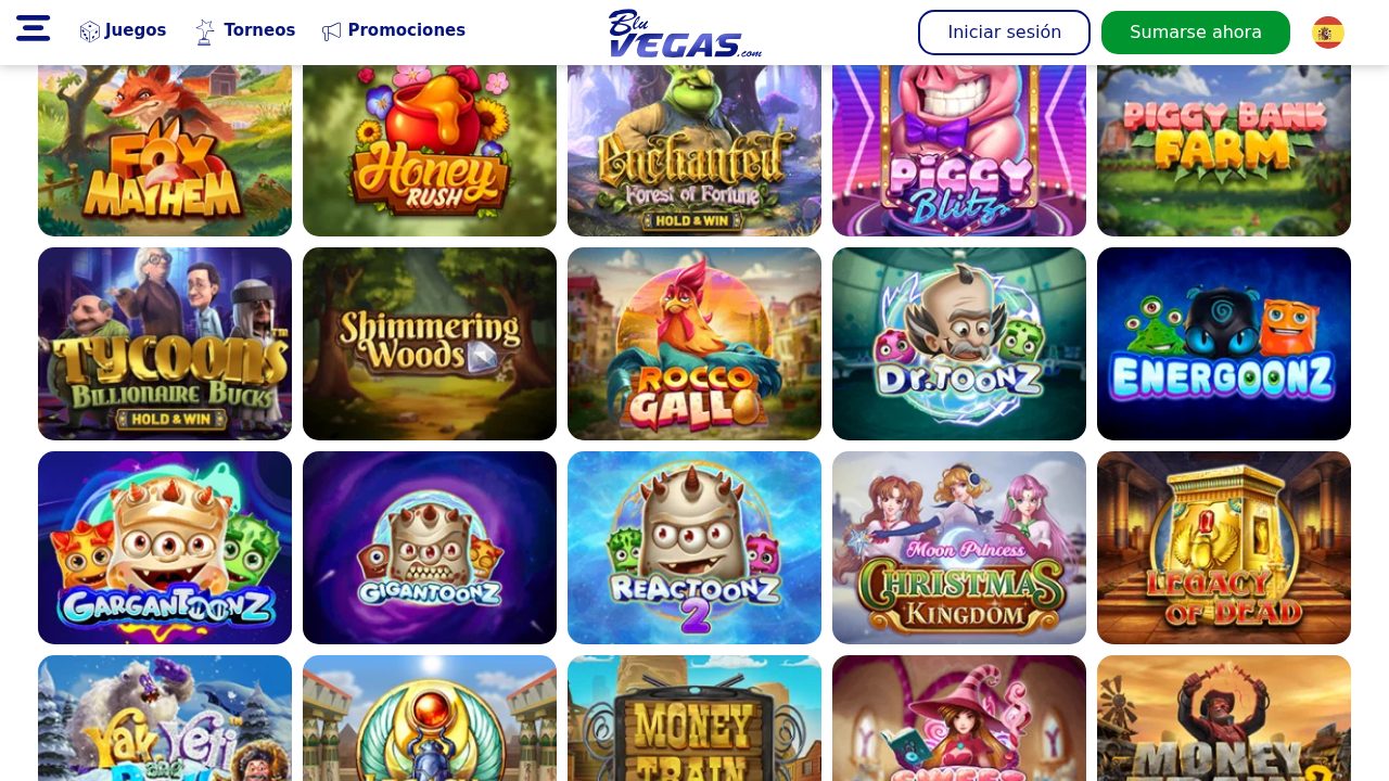 Lobby de juegos de BluVegas (versión en español)