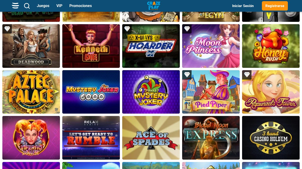 Lobby de juegos de CrazePlay (versión en español)